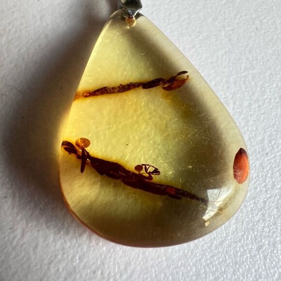 Genuine Amber Tear Drop Pendant Necklace 925 Silver (#3) - Picture 12 of 13